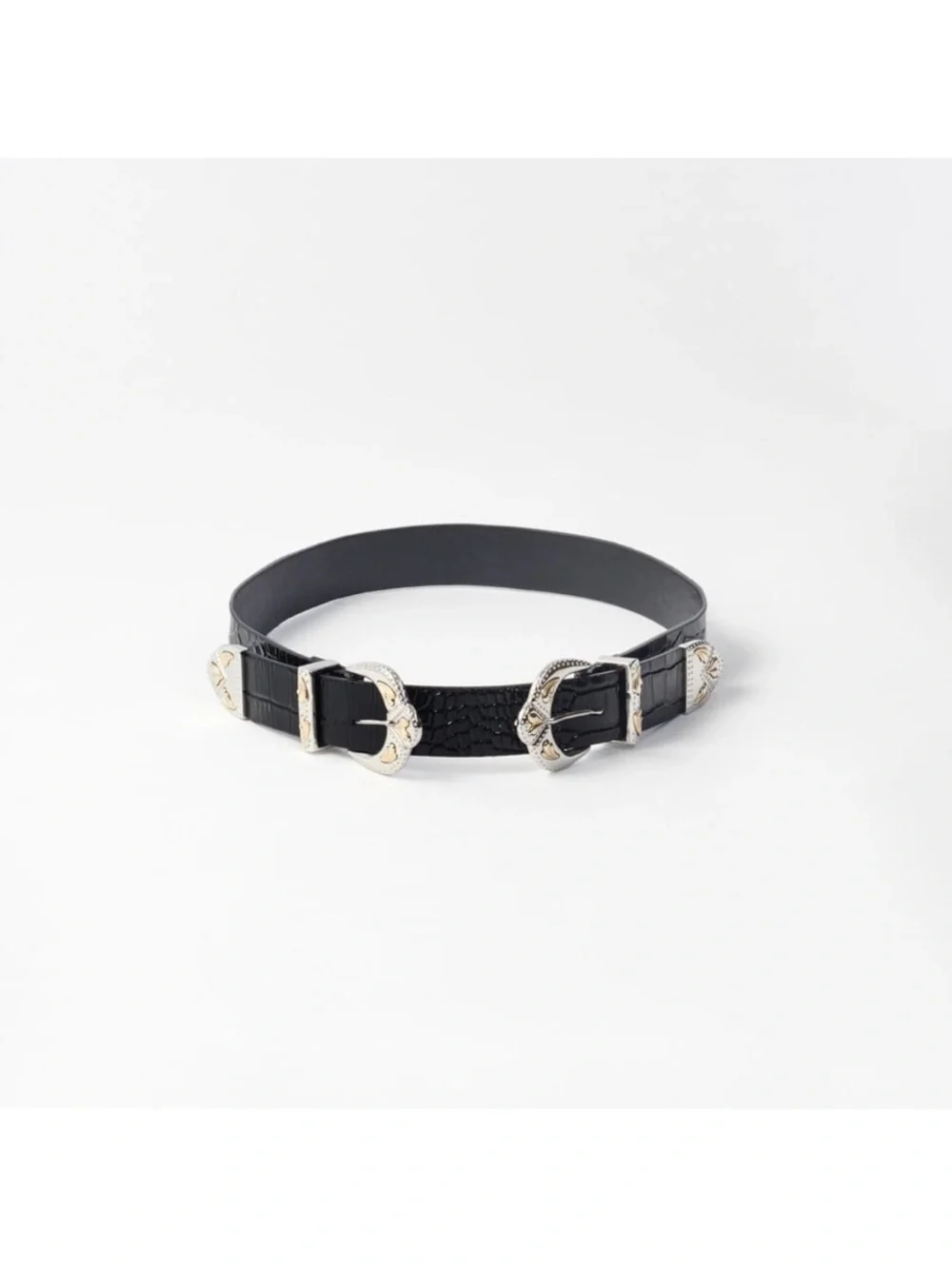 Maje Western two buckle size 2 NWT Ariona croc embossed  belt